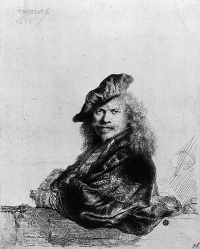 Self portrait leaning on a stone sill, 1639 by Rembrandt van Rijn